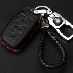 Bao da chìa khóa ô tô Hyundai cao cấp mẫu mới nhất, ĐEN CHỈ ĐỎ